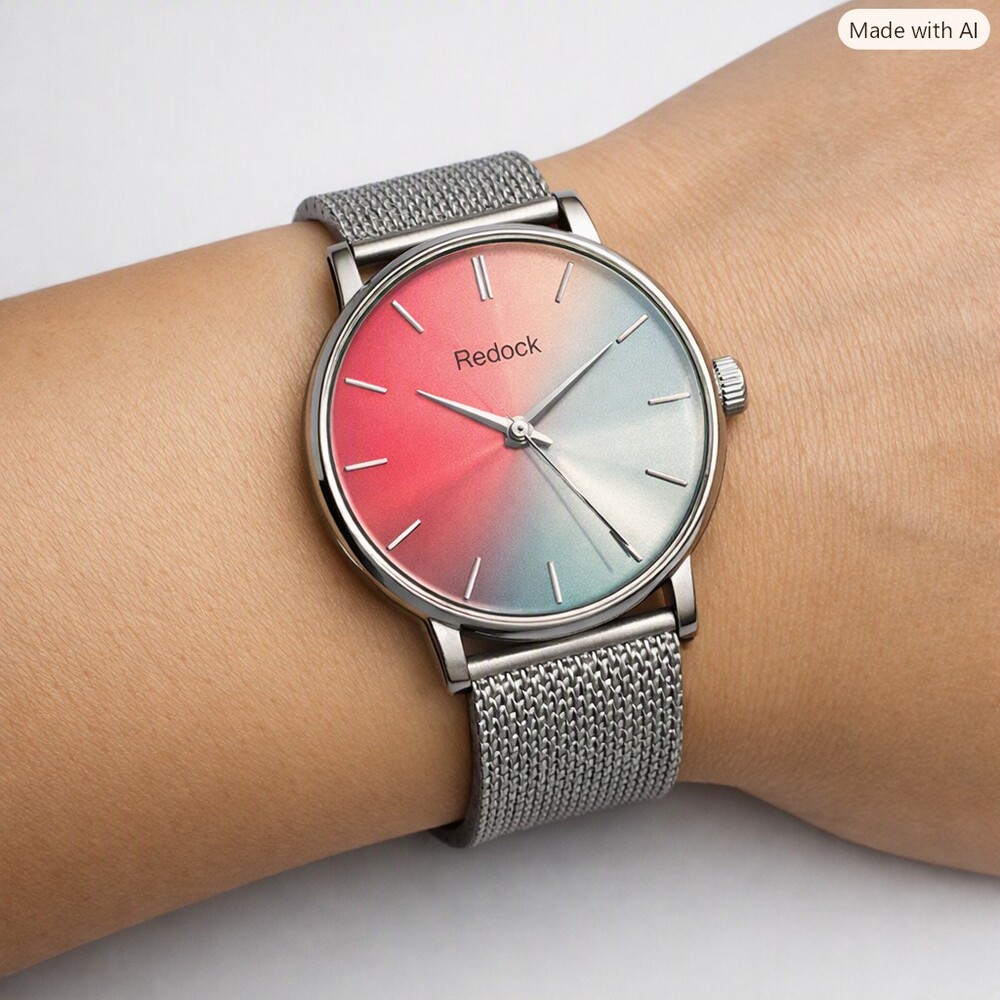 Rdock Watch Silver Mesh Strap Gradient Dial Minimalist Design